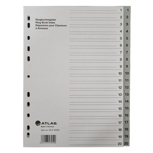 Atlas Divider Plastic PVC Grey A4 Numbers 1-20 | UAE Office Supplies Dubai Abu Dhabi