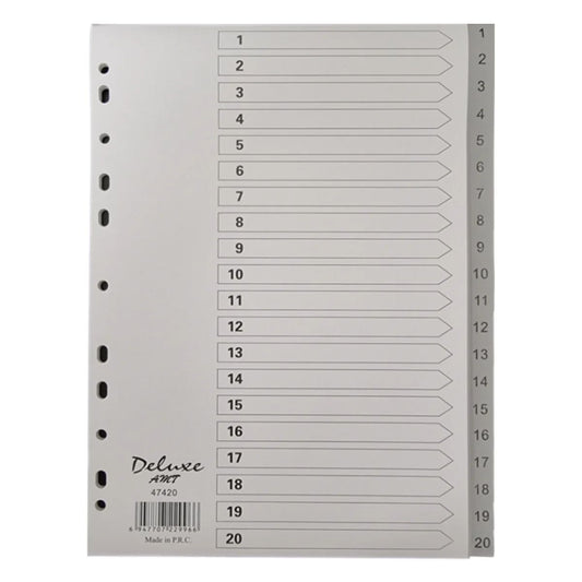 Deluxe Plastic Index Dividers A4 (1-20) - Premium Office Supplies UAE | Dubai Abu Dhabi Sharjah