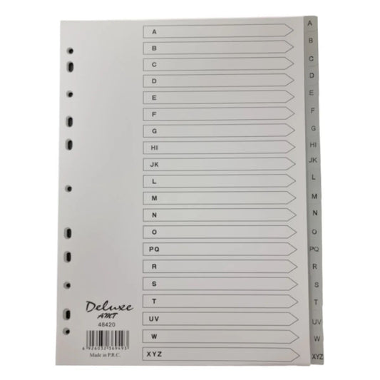 Deluxe A4 A-Z Plastic Dividers UAE | Premium PVC Grey File Organizers Dubai Abu Dhabi