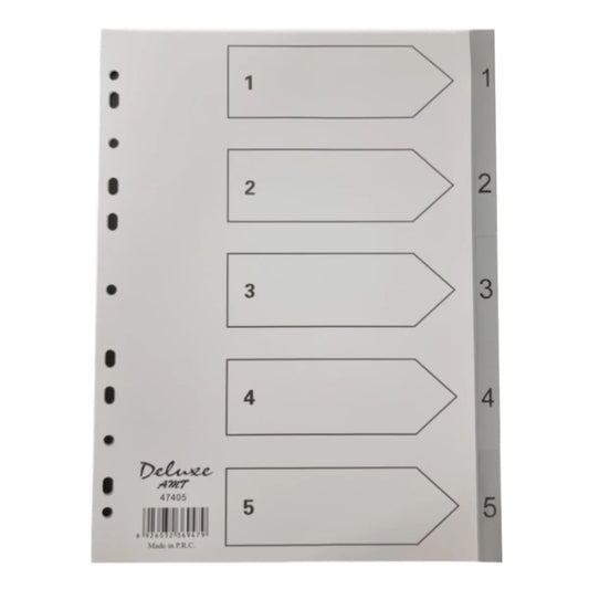 Deluxe A4 Plastic Dividers 1-5 Grey PVC | UAE Office Supplies Dubai Abu Dhabi