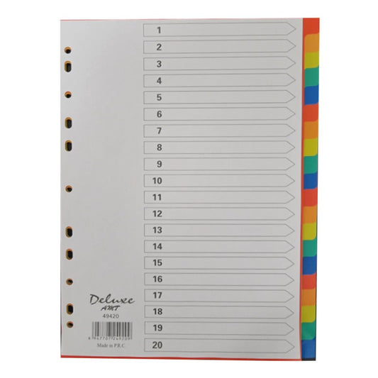 Deluxe Divider Plastic Colored A4 20 Tabs - Premium Office Organizer UAE