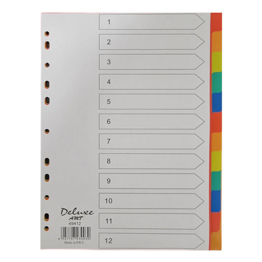 Deluxe Divider Plastic Colored A4 12 Tabs - Premium Office Organizer UAE