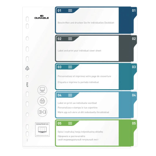 Durable A4+ Divider Set - 5 Colored Tabs PP Material | UAE Office Supplies