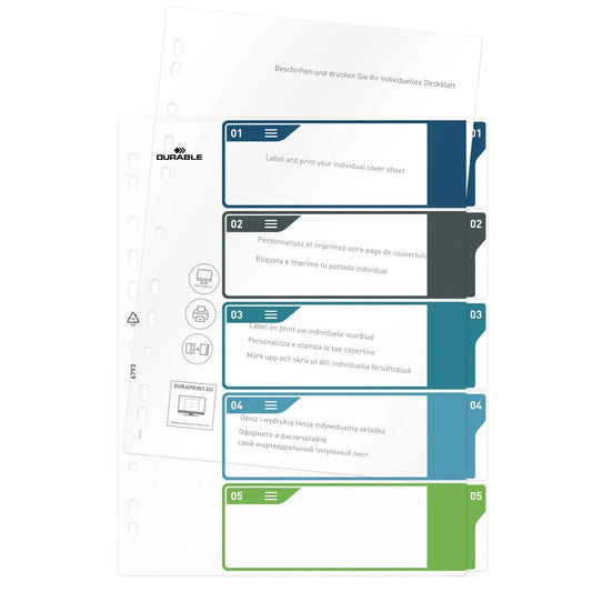 Durable A4+ Divider Set - 5 Colored Tabs PP Material | UAE Office Supplies