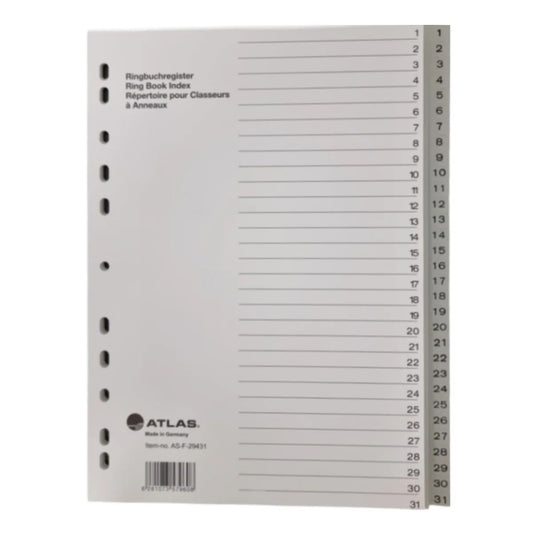 Atlas Divider Plastic PVC Grey A4 Numbers 1-31 | UAE Office Supplies Dubai Abu Dhabi