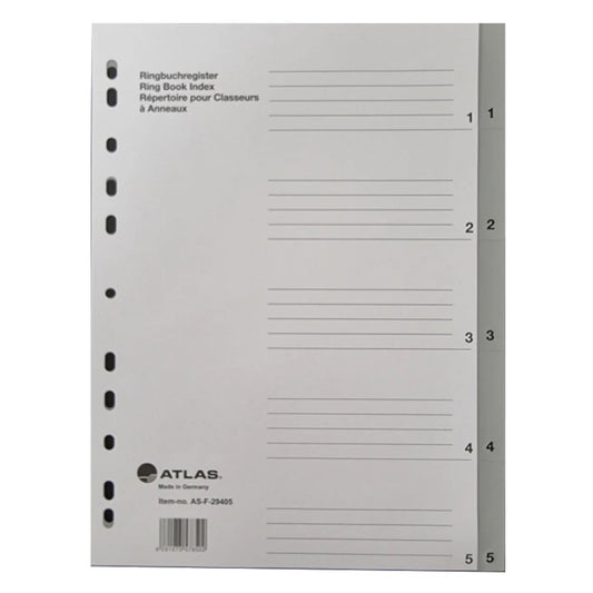 Atlas A4 Plastic Dividers 1-5 Grey PVC | UAE Office Supplies Dubai Abu Dhabi
