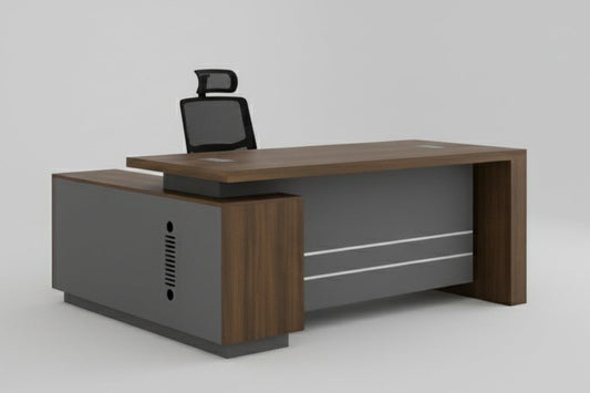 L-Shaped Office Desk 180x160cm - Executive Corner Table with Drawers UAE | Walnut Grey