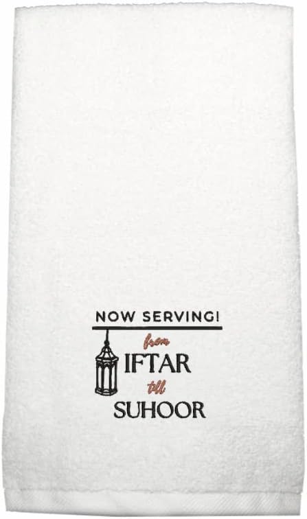 INFINI HOMES Ramadan Hand Towel - Premium Embroidered Kitchen Towel UAE | Now Serving Iftar to Suhoor