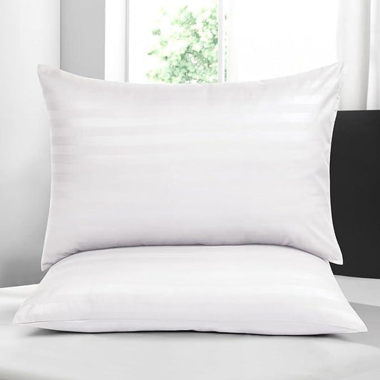 Premium Cotton Pillow Covers Dubai UAE - 100% Cotton Hotel Quality 50x75cm Set of 2 White Striped Cotton