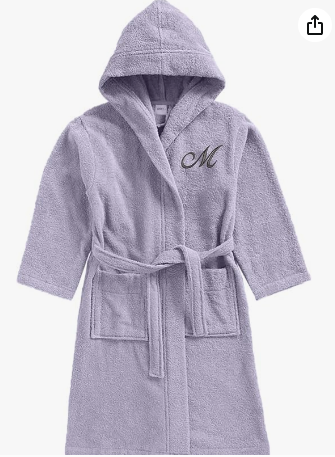 INFINI HOMES Daffodil Monogrammed Kids Bathrobe (120 x 124 Cm) 10 Year Lilac Hooded Terry Cotton Set - Letter M