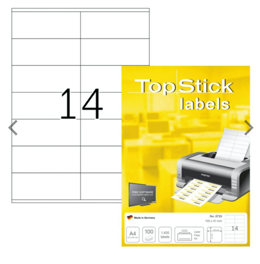 TopStick Labels UAE - 14 Labels/Sheet Sharp Corners 105x41mm - Dubai Abu Dhabi Sharjah Delivery