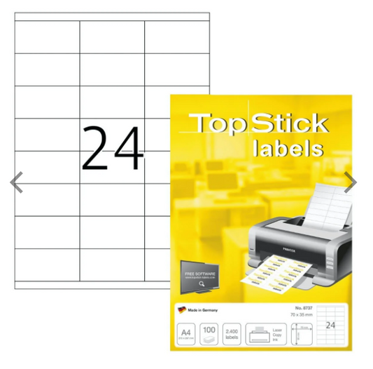 TopStick Labels UAE - 24 Labels/Sheet 70x35mm White Stickers | All Emirates Delivery