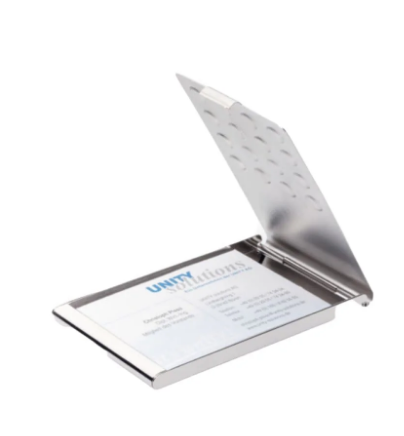 Premium Chrome Business Card Holder Dubai Abu Dhabi UAE - Metallic Silver Professional Card Display