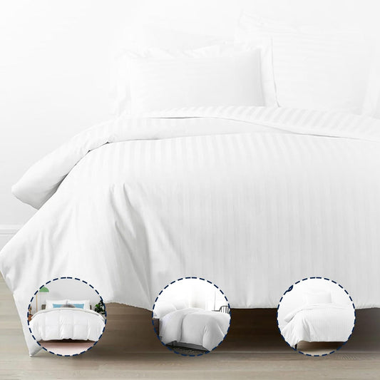 Infini Homes Microfiber Duvet | Double Size | White | Soft, Lightweight, and Luxurious | Stripe Pattern Design Striped Cotton