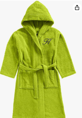 INFINI HOMES Daffodil Monogrammed Kids Bathrobe - Premium Terry Cotton Hooded Robe for 12 Year Olds