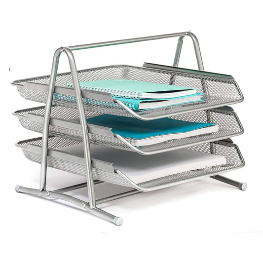 Partner Metal Mesh 3 Tier Document Tray Silver - UAE Office Organizer | Dubai Abu Dhabi Sharjah