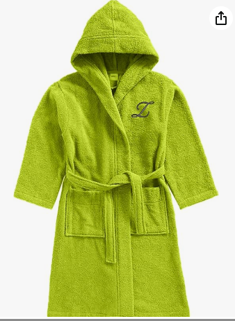 INFINI HOMES Daffodil Monogrammed Kids Bathrobe - Premium Terry Cotton Hooded Robe for 12 Year Olds