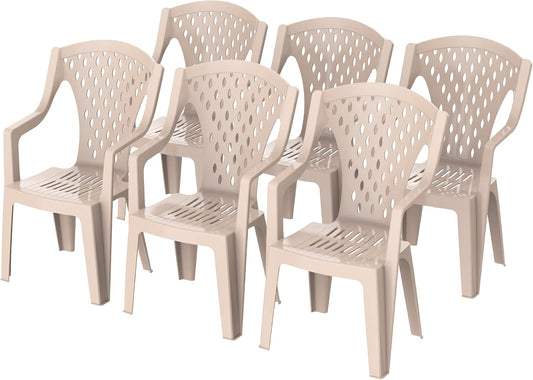 Premium Queen Chairs Set of 6 - Beige Plastic Dining Chairs UAE | Dubai Abu Dhabi Sharjah Beige