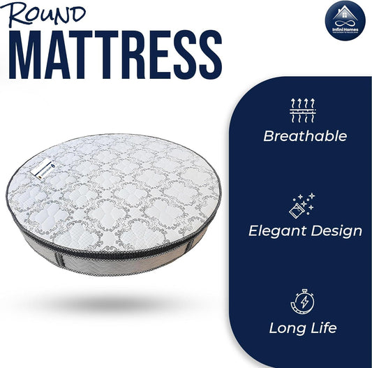 INFINI HOMES Premium High Density Foam Round Mattress - White 250L x 250W x 30H