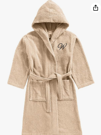 INFINI HOMES Daffodil Monogrammed Kids Bathrobe - Premium Terry Cotton Hooded Robe for 6 Year Olds (108x104cm) - Letter W