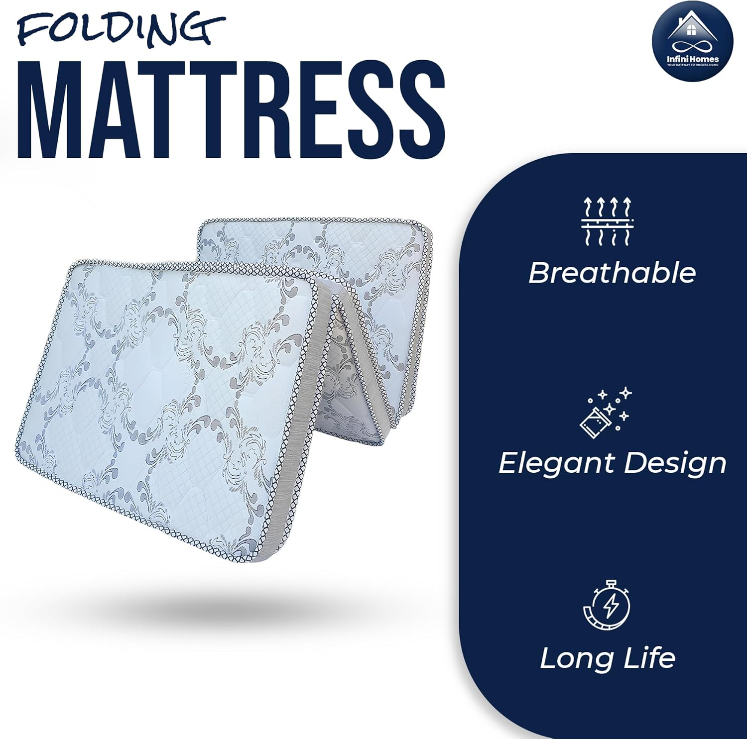 INFINI HOMES Single High Density Foam White Foldable & Flipable Mattress