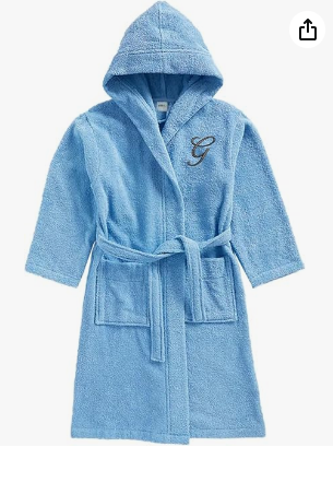 INFINI HOMES Premium Kids Bathrobe - Monogrammed Letter G - Light Blue Hooded Terry Cotton - 8 Years