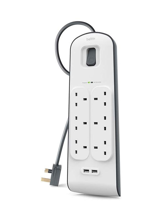 Belkin BSV604AF2M 6-Outlet Surge Protector with 2 USB Ports 2.4A - White | UAE