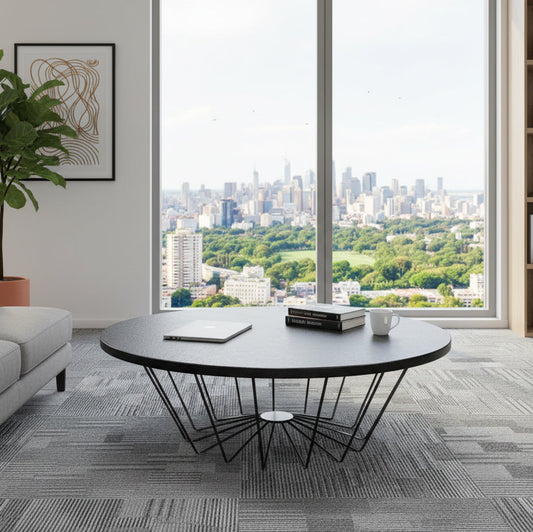 Round Decorative Table Dubai UAE - Premium Basalt Top & Black Steel Frame | INFINI HOMES