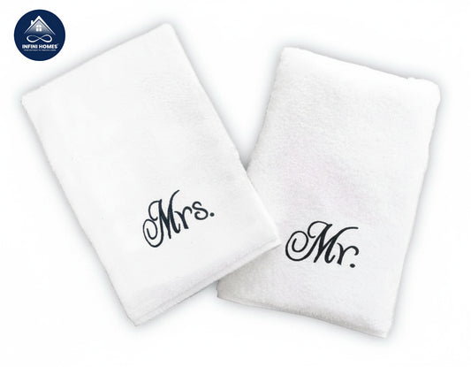 INFINI HOMES Luxury Embroidered Mr & Mrs Personalized Hand Towel Set - Premium 100% Cotton Bath Linen UAE