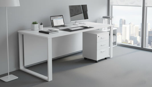 Office Desk 180cm with Metal Legs & Drawer - White Executive Table Dubai UAE
