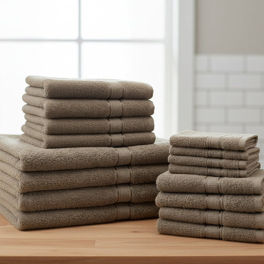 Premium Dark Beige Bath Towel Set UAE | 16 Piece Family Pack Cotton Dubai