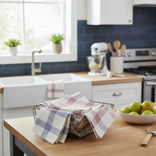 Premium Tea Towels UAE | Pink Blue Multi Checks Kitchen Towels Dubai Abu Dhabi | INFINI HOMES