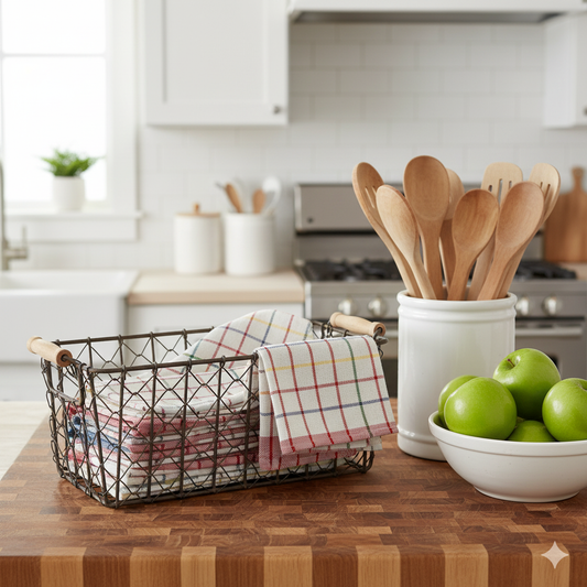 Blue Red Kitchen Towels UAE Set of 6 | Multi Checks Tea Towels 50x70cm Dubai Abu Dhabi | INFINI HOMES