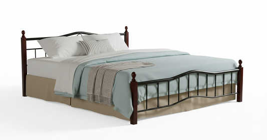 INFINI HOMES Metal Frame Bed with Wooden Legs 190x180cm - Premium Bedroom Furniture UAE