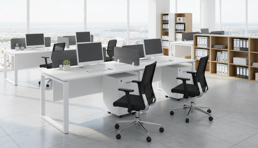 2 Person Office Workstation Desk Dubai UAE | White Line Desk with Drawers 240x60cm