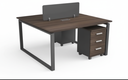 2 Person Office Workstation Desk 120x140cm with Drawers UAE | Walnut Grey