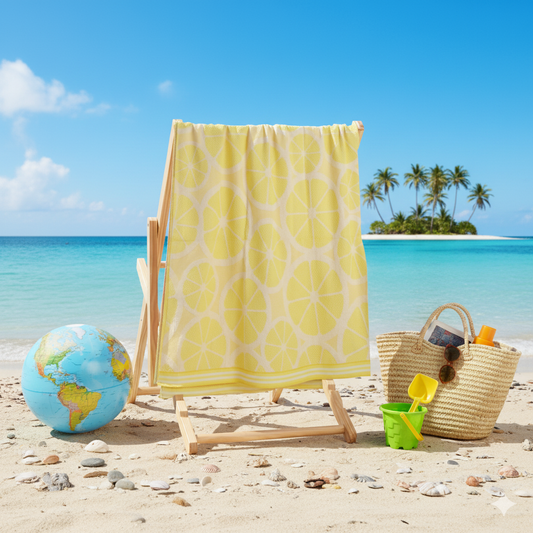 Lemon Beach Towel UAE Dubai | Bright Citrus Petunia Jacquard 86x162cm 390GSM | Fresh Colors