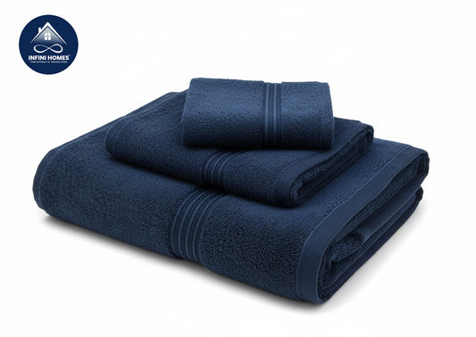 INFINI HOMES Navy Blue Luxury Cotton Towel Set - Premium Hotel Quality Bath Linen UAE