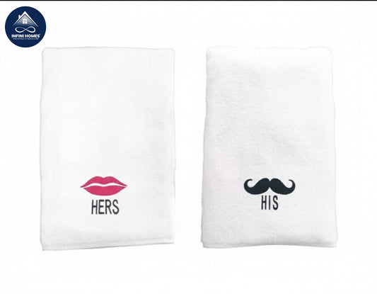 Luxury Her Lips His Mustache Hand Towel Set UAE | 600 GSM Cotton Dubai
