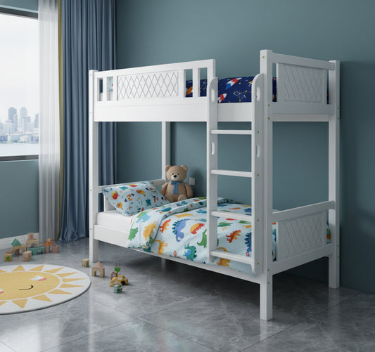 Wooden Bunk Bed for Kids & Teens UAE | Heavy Duty Bunk Bed Frame with Ladder & Safety Guardrail 0.9M