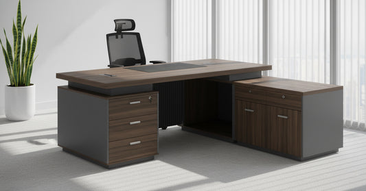 L Shaped Office Desk 200cm with Mobile Drawer - Premium Executive Table UAE | INFINI HOMES