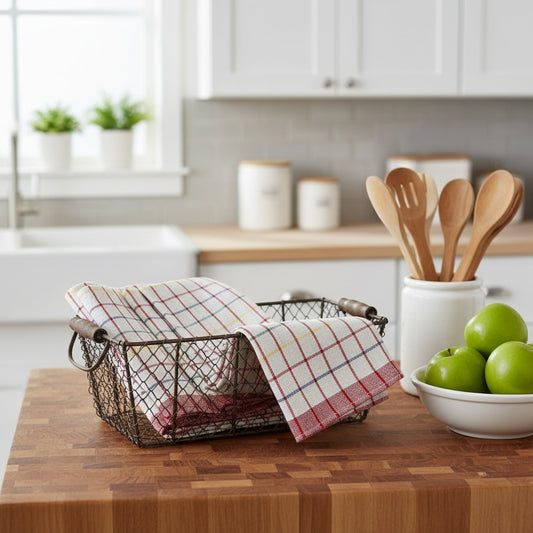 Blue Red Kitchen Towels UAE Set of 6 | Multi Checks Tea Towels 50x70cm Dubai Abu Dhabi | INFINI HOMES