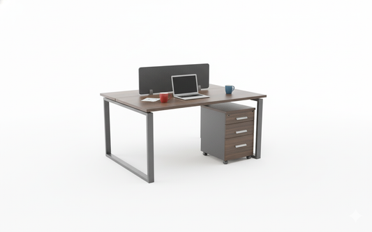 2 Person Office Workstation Desk 120x120cm with Drawers - Walnut Grey | Dubai UAE