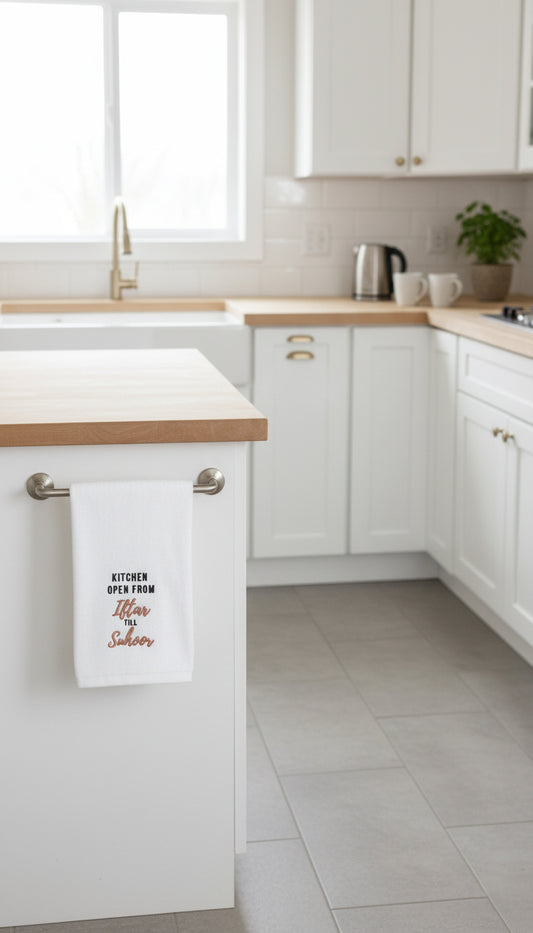 Soft absorbent Ramadan hand towel 600 GSM with elegant embroidery - premium kitchen linens UAE online shopping