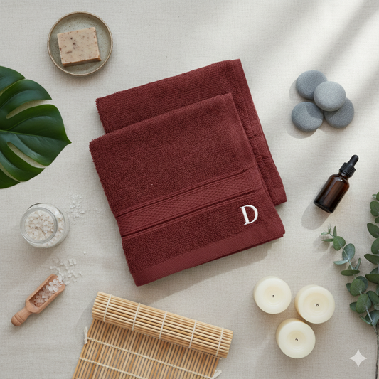 Premium Daffodil Brown Monogrammed Face Towel Set UAE Dubai - Letter D 500 GSM 6 Pack Burgundy