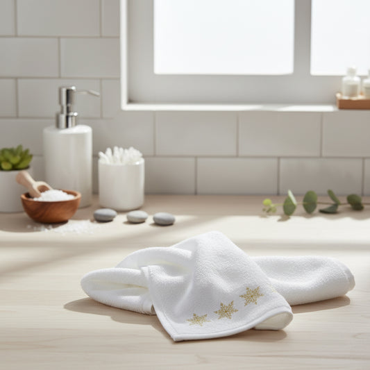 Premium 600 GSM embroidered hand towel with snowflake design - luxury cotton bathroom towels Dubai UAE