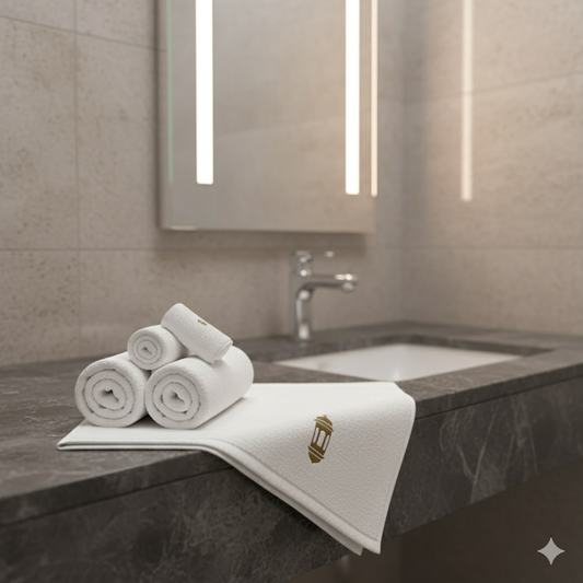 Premium Iris Embroidered Ramadan Face Towel UAE Dubai - 600 GSM Cotton Gold Thread Lantern