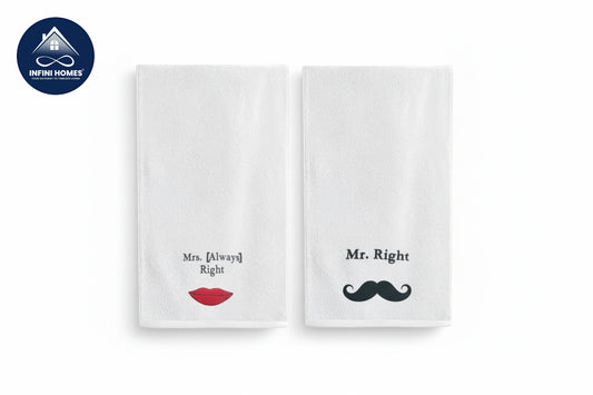 Luxury Mr. Right Mrs. Always Right Towel Set UAE | 600 GSM Embroidered Cotton Dubai