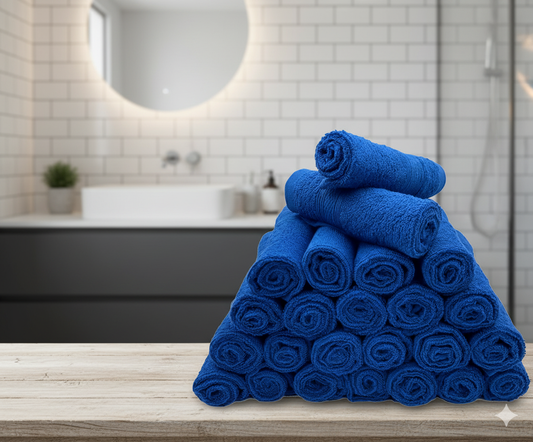Premium Royal Blue Face Towel Set UAE Dubai - 500 GSM Cotton 24 Pack Hotel Quality