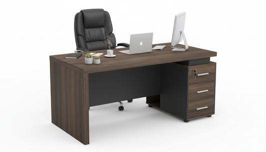 INFINI HOMES Executive Table UAE - Model KENO140 Walnut Grey 140x70cm 3 Drawers Dubai Abu Dhabi Sharjah